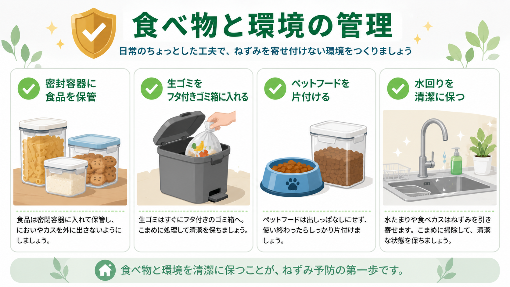 ねずみを寄せ付けない食べ物の管理方法