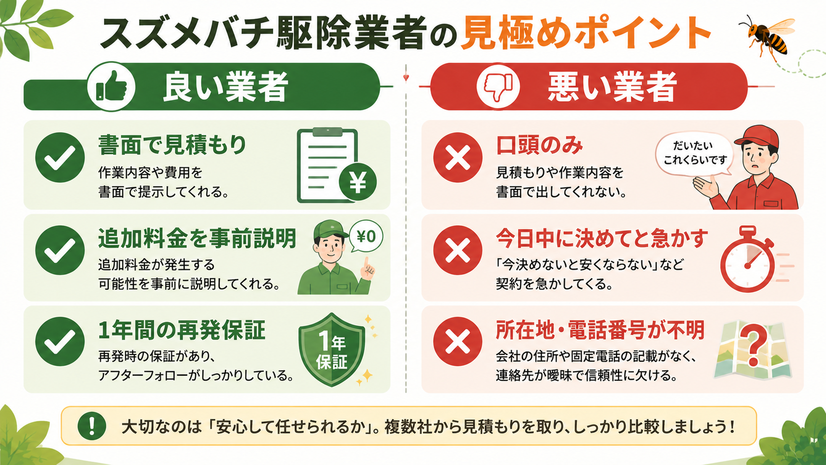 スズメバチ駆除業者の信頼性チェックポイント